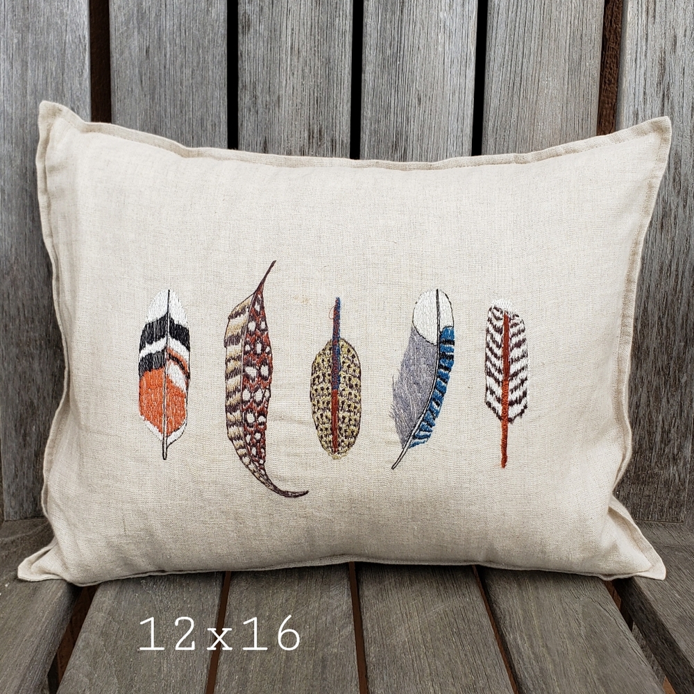 Coral & Tusk "Feathers" embroidered linen pillow w/ insert